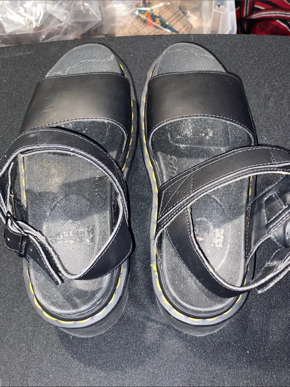 DR. Martens QUAD LEATHER BLACK PLATFORM SANDAL WO SIZE 8 EUC DOUBLE BUCKLE STRAP